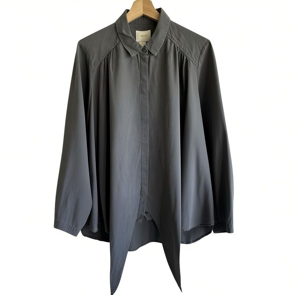 Maeve Anthropologie Tuesday Blouse M Tencel Tie Front Long Sleeve Button Down